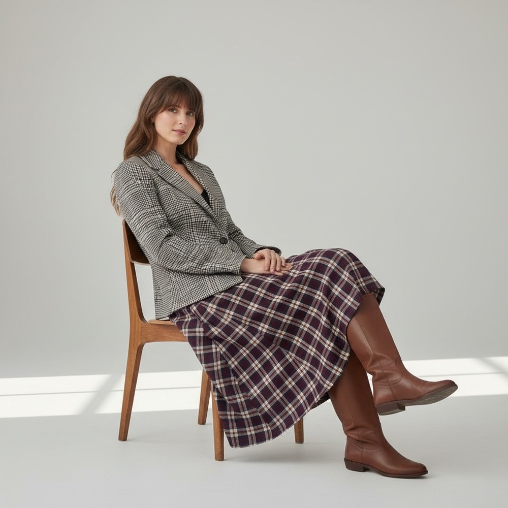 Ellen Tracy Check Plaid  Blazer Brown Size 6